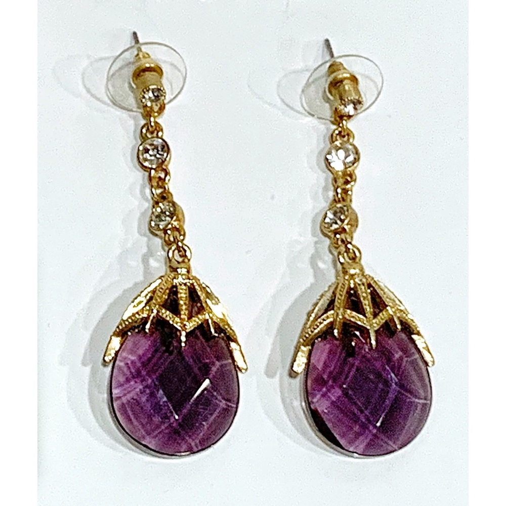 NIB Purple Crystal Drop Earrings